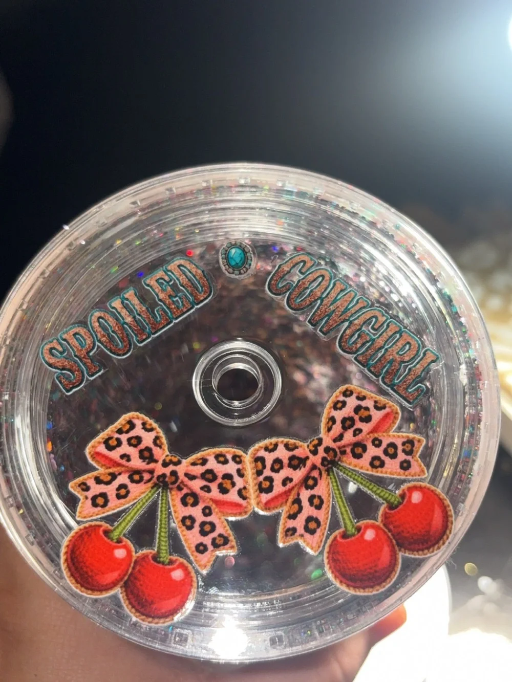 Glitter Leopard Cowboy Hat Tumbler - Pink & Turquoise Accents